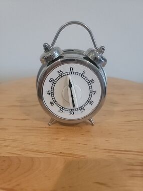Retro Progressive Kitchen Timer Stainless Steel w/White & Black Face 60 Minutes